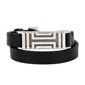 Tory Burch for Fitbit Fret Double-Wrap Bracelet Leather Black Silver Tone